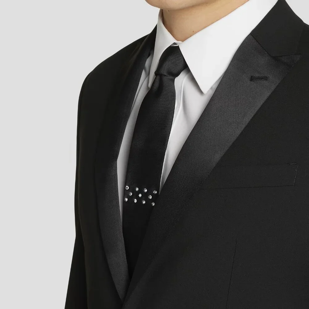 NEW Egara Skinny Fit Satin Peak Lapel Black Tuxedo Jacket 40 REGULAR 40R - Picture 2 of 8